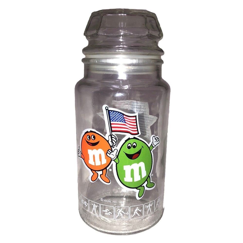 Vintage M&M's Candy Jar 1984 Olympics Los Angeles Glass *incomplete